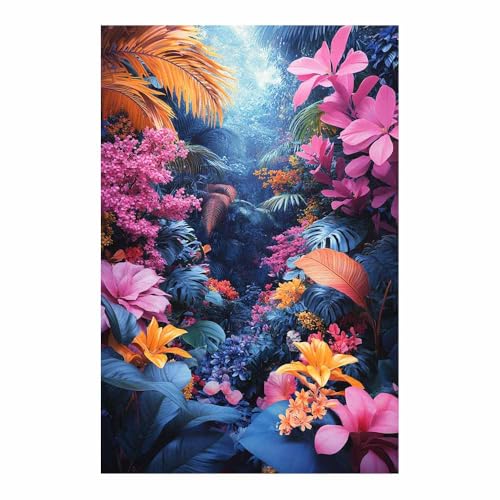 Décoration murale salle de bain rose sur le thème jungle tropicale 70x100cm