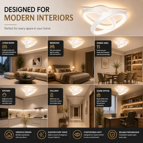 Image of 50W Round LED Ceiling Light, Modern Chandelier Ceiling Lamp, 3 Color Modes Warm /Natural /Cool White, CRI 97 Eye Protection, Anti-Glare Lighting for Bedroom, Living Room, Hall, Office, White