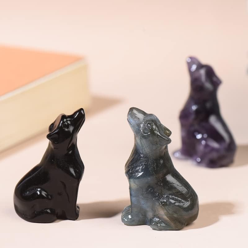 Miniatura 8 de WUYOUSHI Estatua de cristal de obsidiana natural tallada a mano, escultura de gema de cristal curativo, estatuas de animales de lobo, gema tallada,