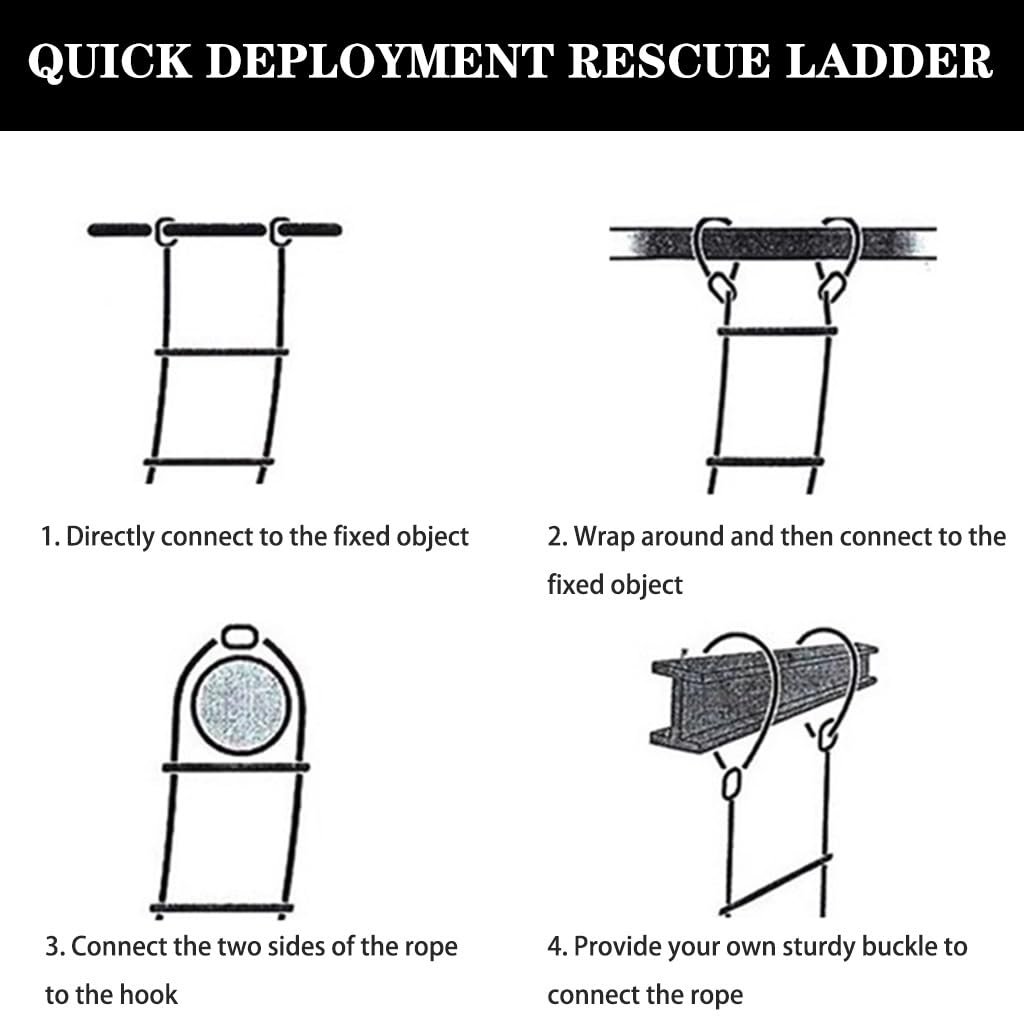 Escalera De Cuerda De Emergencia con Pedal De Acero, Escalera De Escape Estable para Oficina, Cadena De Hierro Resistente, Fácil De Usar Y Almacenar, Despliegue Rápido(1M/3.3FT)
