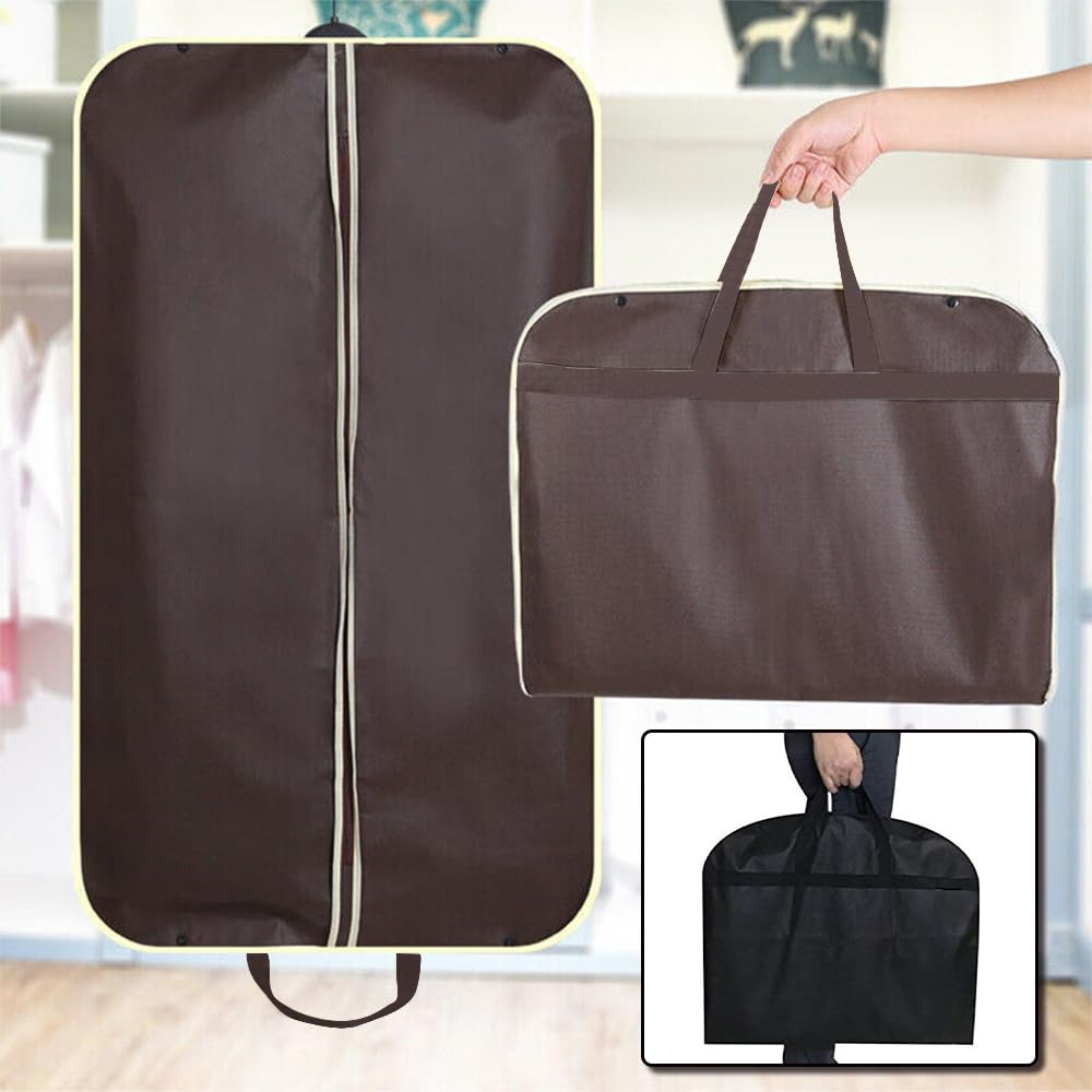 Finding Case Brown Zip Up Hanging Suit Dress Coat Garment Bag Clothes Cover Dustproof Storage Suit Carrier Protector Bags, (Brown)