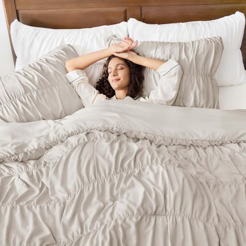 Image of Andency Ruched Linen Grey California King Comforter Set, 3 Pieces Bedding