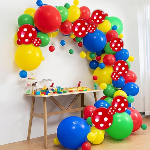 Red Yellow Blue Balloons, Red Blue Green Party Balloons Red Polka Dot Balloons Carnival Circus Balloons Yellow Green Latex Balloons For Kids Adults Birthday Carnival Theme Party Wedding Baby Shower by Paready - Used condition - Image 5