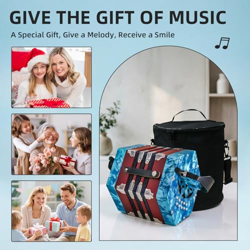 Concertinas 20-Key Accordion for Adults & Beginners, Professional Hexagonal Accordion with Adjustable Hand Straps, Air-Tight Windbox & Complete Accessories (Sky Blue)