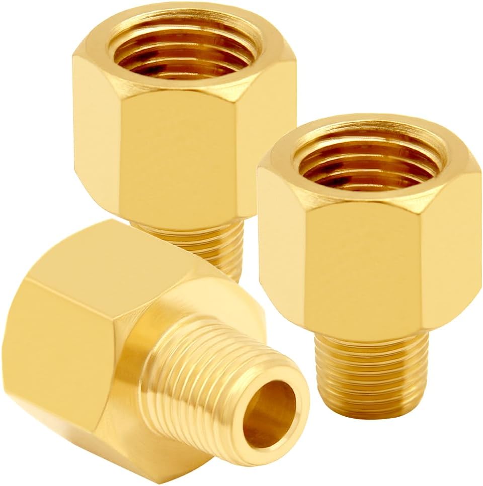 Uenede 3PCS Brass Reducer Adapter, 3/8" NPT Female to 1/4" NPT Male Thread, Hex Reducing Pipe Fitting Coupler Nipple Connector for Water/Oil/Gas
