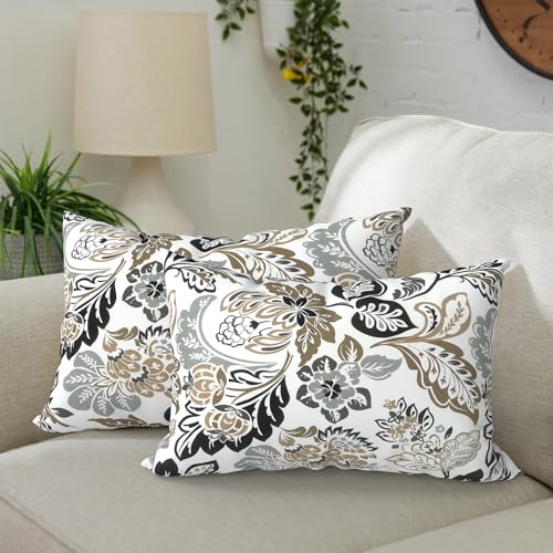 DYTXIII Pack of 2 Outdoor Waterproof Lumbar Pillow Covers ONLY, 12x20 Rectangle Decorative Double Printed Pillow Cases for Patio Couch Porch Furniture - Dailey Tan