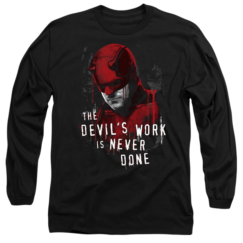 Marvel Unisex Black Daredevil Born Again The Devil’s Work Is Never Done Long Sleeve T-Shirt, In | Size: Medium