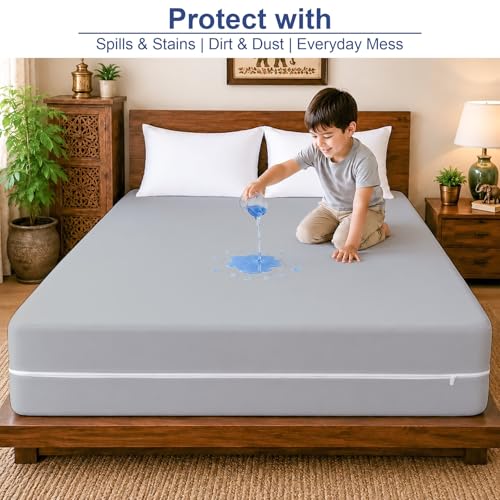 Image of ARLinen Waterproof Mattress Protector Cover Single Size with Zipper - 6 Sided Bed Bug Proof Encasement, Dustproof & Breathable Fabric, Fits 36x72x6 Inch Mattress, Silver