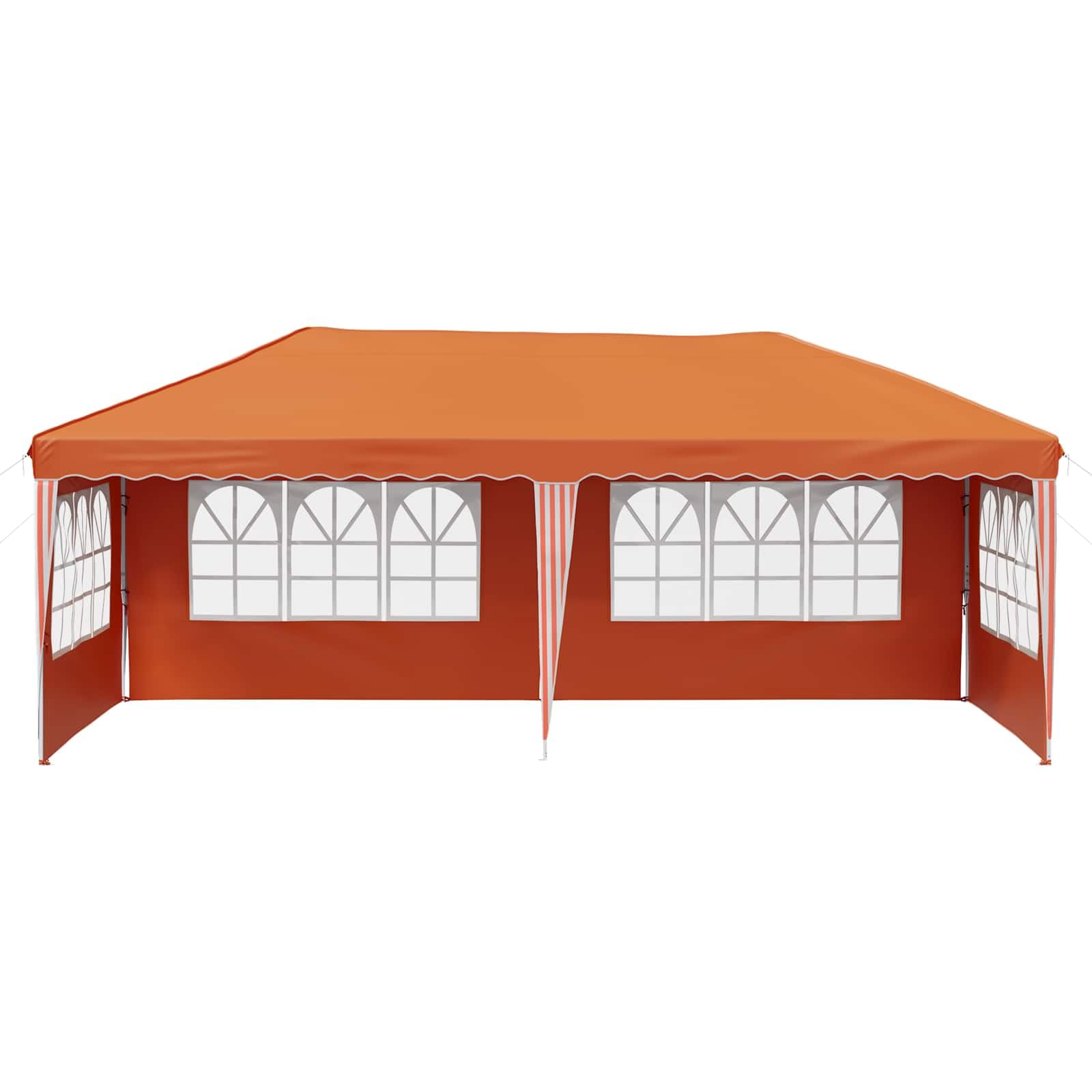 Namiot imprezowy Pop-up 575 x 289 x 245 cm, pomarańczowy, z malowaną proszkowo stalową ramą, poliester Oxford 210D, odporny na warunki atmosferyczne, odporny na działanie promieni UV, składany