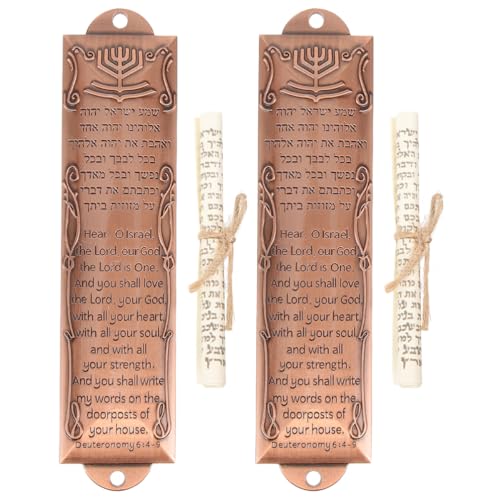 PRETYZOOM Metal Mezuzah for Door, Set of 2 Mezuzah with Scroll Easy Peel and Stick Mezuzahs Cover Blessing Scripture for Jewish House Door