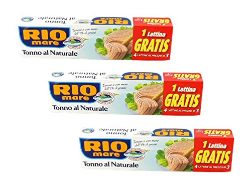 Rio Mare: Set of 12 Cans of Natural Tuna Fish , Yellowfin Tuna Quality Pack of 12, 80g (2.82oz) Each 960g (33.86oz) Total [ Italian Import ]