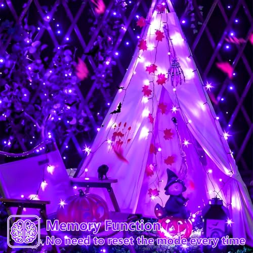 YEGUO 2 Pack Purple Solar Halloween Lights, Each 33ft 100 LED Solar String Lights Outdoor Waterproof, 8 Modes Solar Christmas Lights Outdoor for Bedroom Patio Garden Halloween Party Decor by YEGUO - Used condition - Image 5