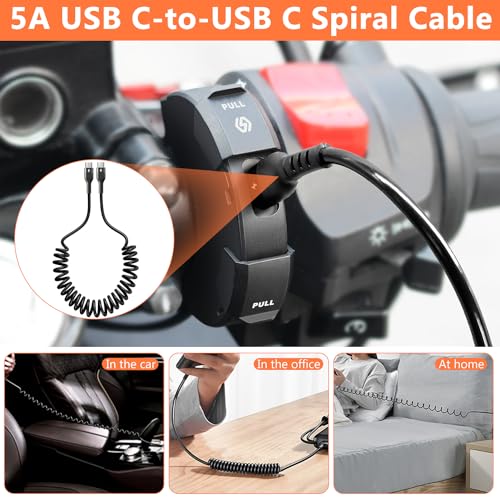 Giantdeer 48W Wasserdichtes Motorrad USB C Steckdose, Moto Telefon Ladegerät, QC3.0 USB-A und USB C 12V Motorrad Steckdose+ 5A Typ C Ladekabel（1M）für DC 12V/24V Moto/Boot/Beachbikes