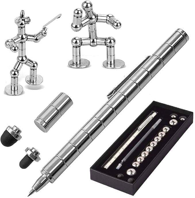 Yorten Fidget Toys Pen, Decompression Magnet Metal Pen, Fidget Pen with 12 Magnetic Rings, Multifunctional Deformable Magnet Writing Pen, Intellectual Learning and Stress Reduction Gifts for Family