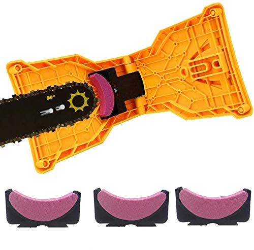 MQ Chainsaw Sharpener, Chain Saw Blade Sharpener with 3 Pcs Whetstone Portable Universal Easy Fast Chainsaw Teeth Sharpening Stone Grinder Tools Fit for 14 16 18 20 Inch Chain Saw Bar with Two Holes