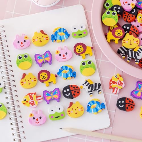 Huoflame 30 Stück Bunte Radiergummis Set - Lustige Cartoon PVC Radierer für Kinder, Perfekte Schulsachen, Klassenzimmer Belohnungen, Mitgebsel für Party, Kindergarten & Grundschule