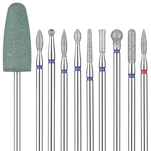10pcs Nail Drill Bits Set Russian Manicure Drill Bits Professional Diamond Nail Bit Russian Cuticle Clean Nails Bit for Pedicure Cuticle Gel Polishing Home Salon