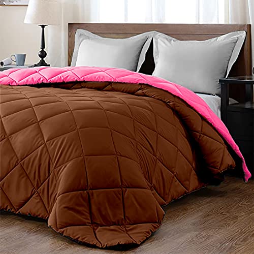 Image of AYKA Reversible Comforter 220 GSM Microfiber Reversible AC Comforter /Blanket for Winter /Quilt /Duvets for King Size Double Bed Comforter (90 * 100, Pink & Brown)