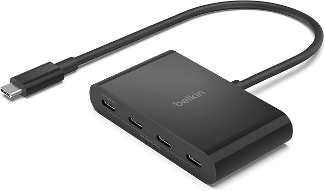 Koncentrator Belkin CONNECT USB-C z 4 portami USB-C, adapter z 4 portami USB-C 3.2 Gen2, 100 W PD, maks. prędkość transmisji danych 10 Gb/s, do urządzeń MacBook, iPad, Chromebook, PC i innych
