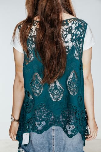 Image of JASTIE Women Open Stitch Cardigan Boho Sleeveless Hippie Summer Hollow Out Solid Crochet Vest