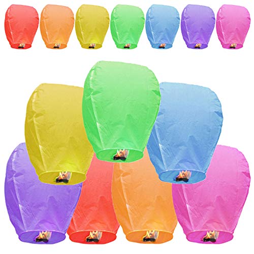 Sky Lanterns 14-Pack ECO Friendly Paper Lanterns, Chinese Lanterns for Weddings,Memorials and Much More(Multi-Colored)