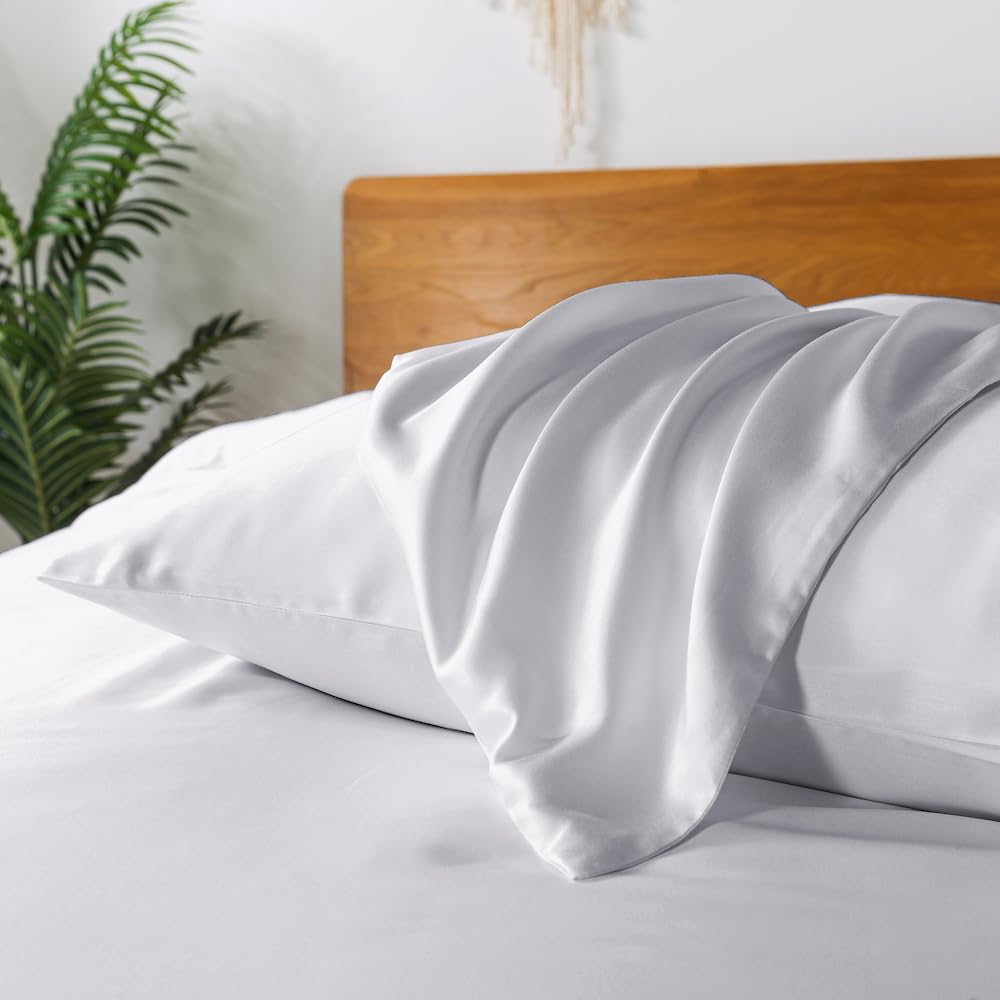 bienDoBamboo Cushion Cover, 40 x 80 cm, Silk Pillowcases, Light Grey, Set of 2, Silk Pillowcases, Cooling, Hypoallergenic, Smooth, Soft Pillowcase, Perfect for Hair and Skin
