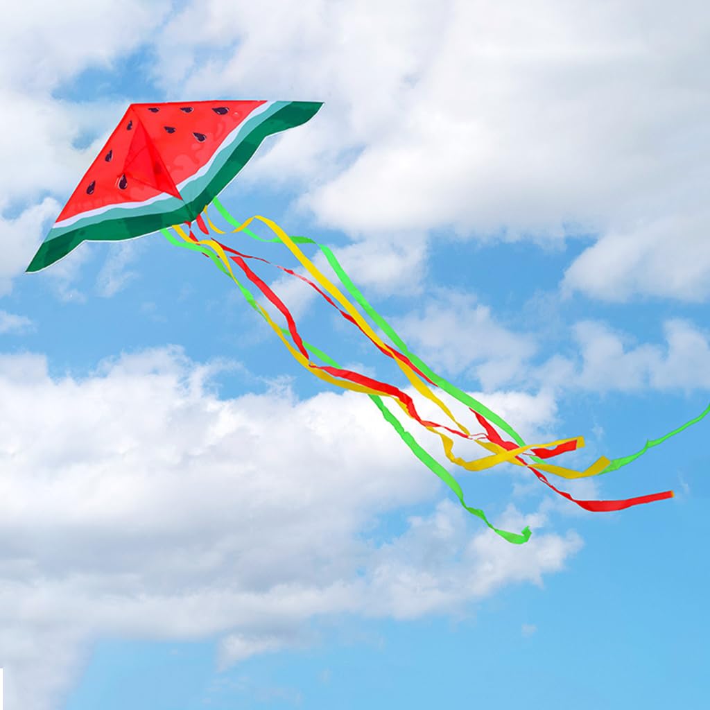 TisTikLarge Creative Watermelon Shape Kite, Long Tail Beautiful Easy Flyer Kites for Kids & Adults Beach Kite with 118" Long Tail Delta Kite for Beginners & Outdoor Games & Activities