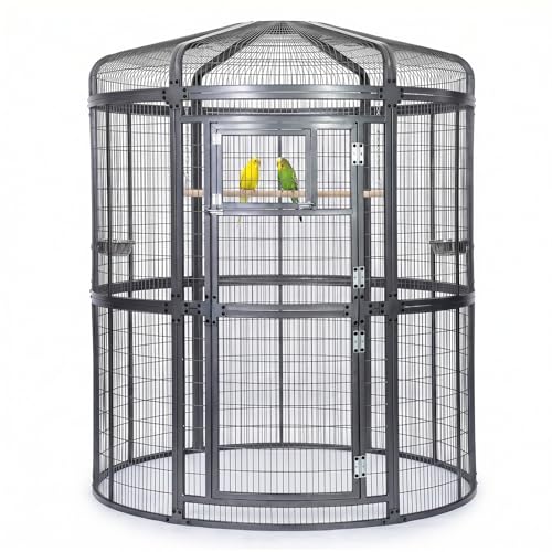 Extra Large Walk-in Round Bird Cage for Parrots Budgies & Macaws Outdoor Aviary with Rustproof Powder-Coated Steel Large Door Feeding Bowls & Beech Wood Perch NSF Safe