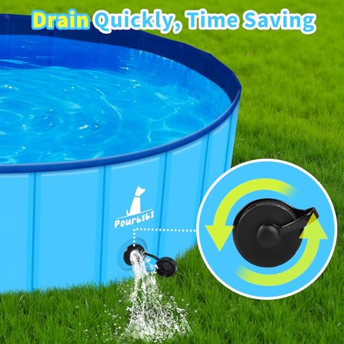Pourbibi Hundepool 160 x 30 cm für Große Hunde,Kinder Robuster Faltbarer Hunde Pool mit Anti-Rutsch Design, XXL-Hundeplanschbecken für Garten,Terrasse Wasserspielzeug für Hunde und Kinder, Sicher
