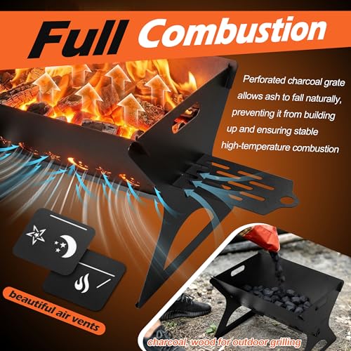 Image of Portable Camping Grill, HaSteeL Mini Campfire Grill with Grate & Carry Bag, Heavy-duty BBQ Outdoor Fire Pit for Camping Backyard, Bonfire, Patio, Easy Assembly