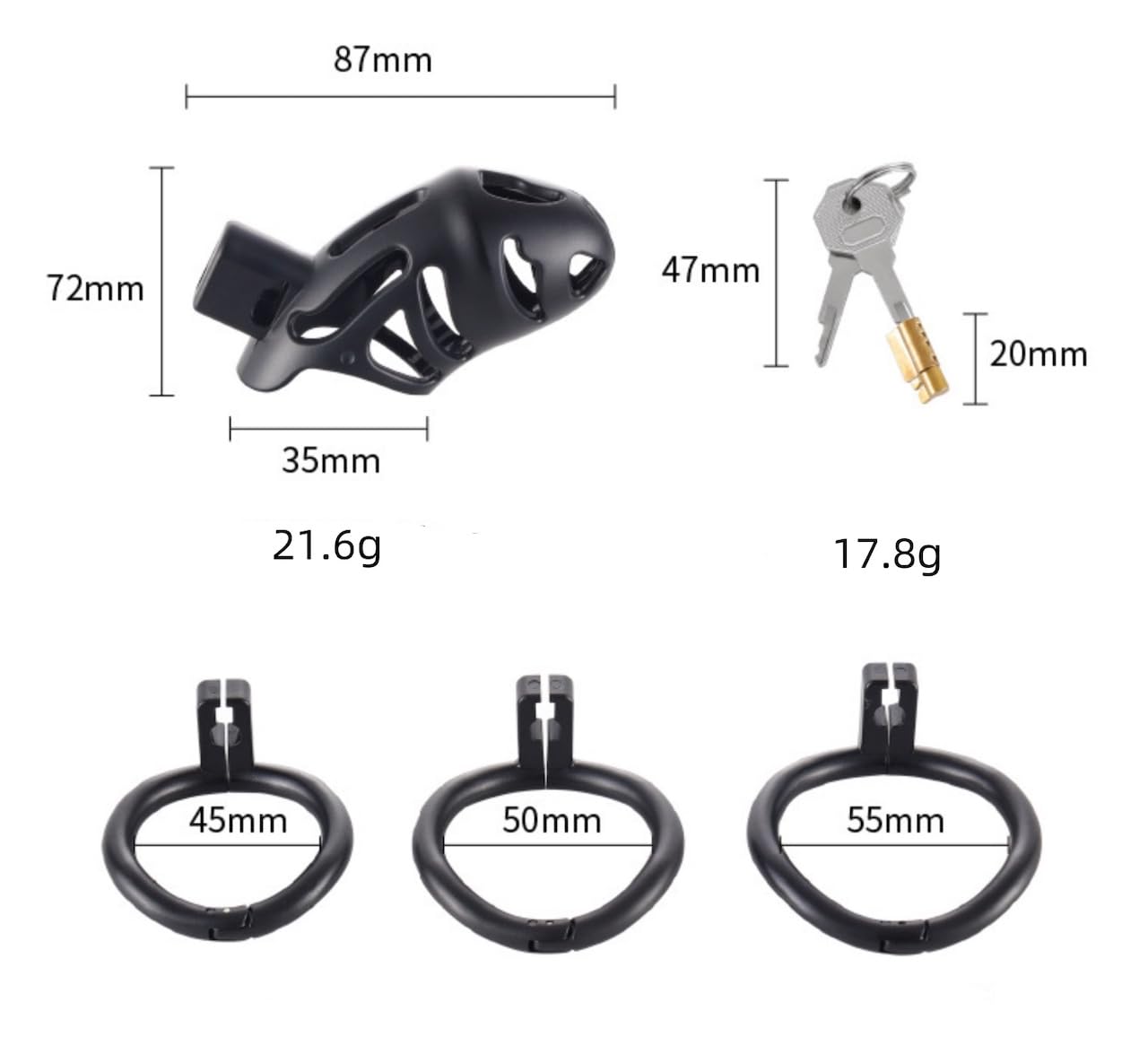 Chastity Cage Uomo, Chastity Cage with 3 Sizes Rings and Invisible Lock for Man Penis Exercise Bondage Gear & Accessories Lightweight Adult Sex Toys (Black)