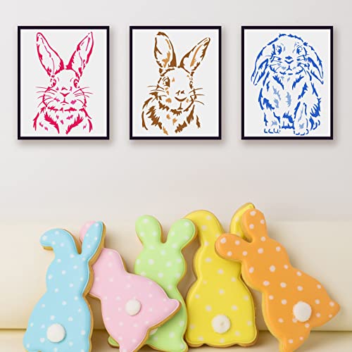 FINGERINSPIRE 4 Stück Oster Hasen Malschablonen 29.7x21cm Großes Langohr Kaninchen Dekorationsvorlage Sonnen Blumen Blätter Gläser Osterei Schablone Happy Easter für Wand Fliesen Home Ostern Decor