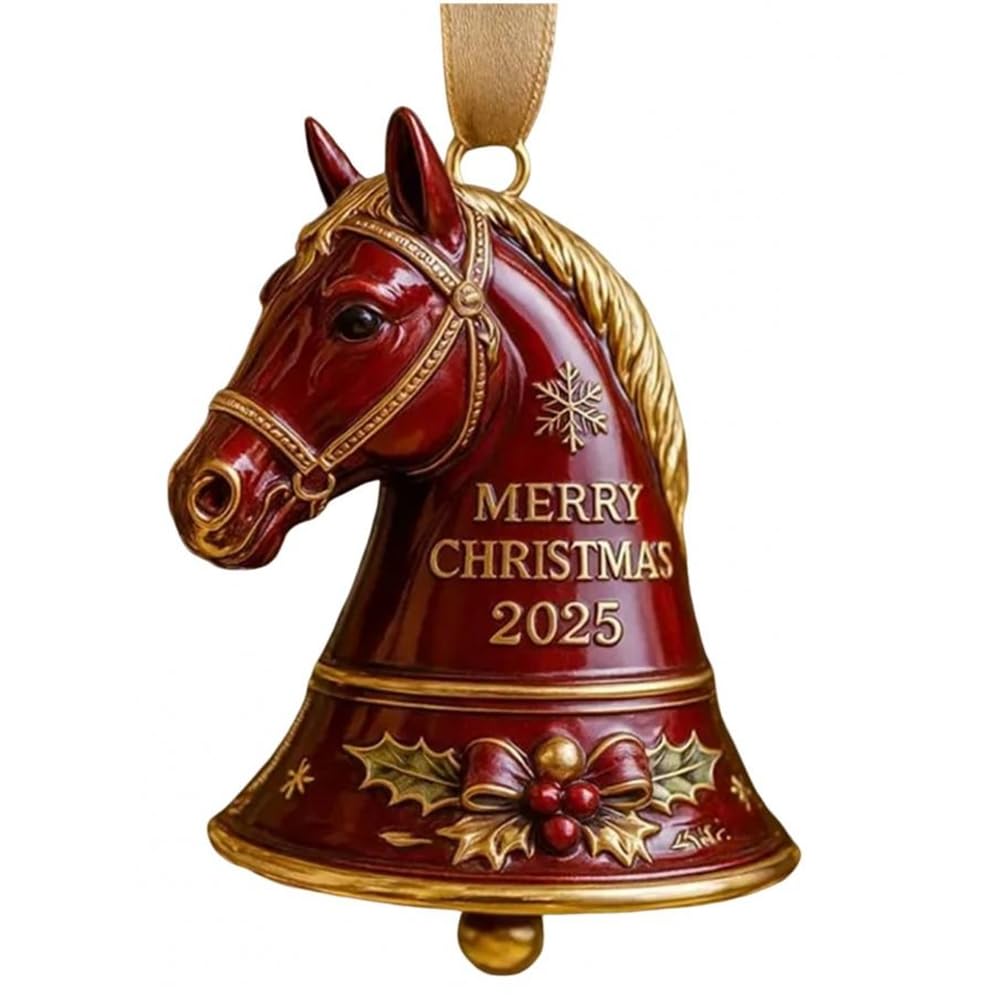 CTRLZS Merry Christmas Horse Shape Bell Decoration Xmas Tree Home Holiday Party Ornament Hanging Horse Pendant Bell