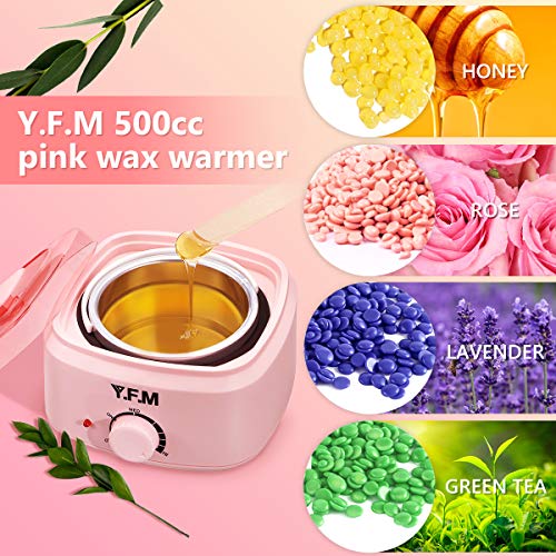 Y.F.M 500ML Waxing Kit for Women, Professional Wax Warmer with 4 x 100g Wax Beans, Adjustable Temperature for All Wax/Hair Types, Eyebrow, Facial, Body, Bikini, Brazilian