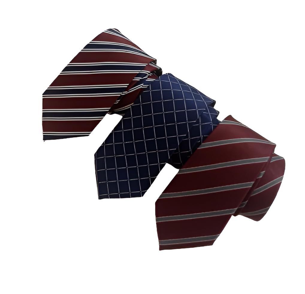 Men's Necktie Set of 3, Striped and Checkered Patterns, Microfiber-image-3