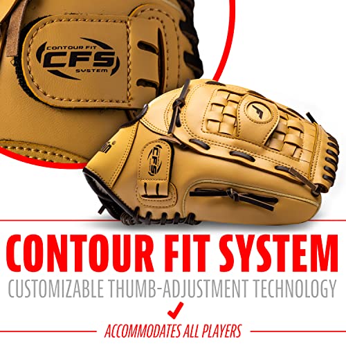 Image of Franklin Sports Field Master Baseball + Softball Glove - Adult + Youth Glove - 12.5 Inch - Right Hand Throw - Men's + Women's - Camel Brown