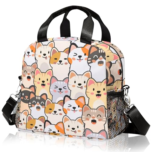 WOBAGMEN Lunch box Kids,Insulated Lunch Bag Cute Small Reusable Leakproof Lunch Totebag With Shoulder Strap for Girls Boys Women School Work Picnic (colorful cats)