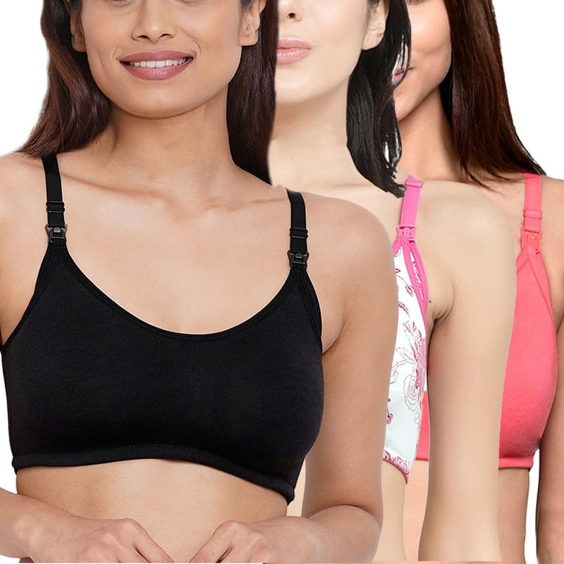 Image of Inner Sense Organic Cotton Bamboo Nursing Bra for Women I Non Padded Feeding Bra with Keyhole Back Design I Wire Free Maternity Innerwear with Full Coverage