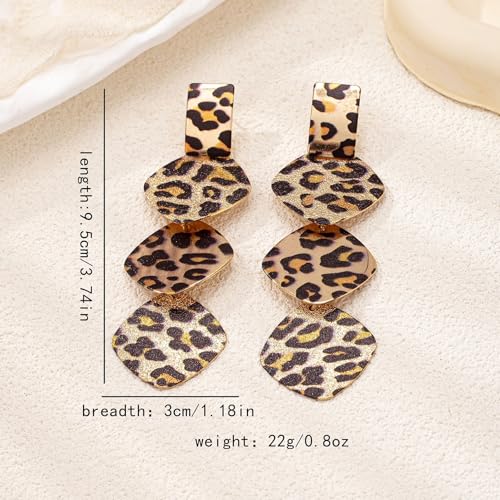Leopard Long Tassel Multi Print Statement Earrings For Women Disc Geometric Drop Gold Tone Round Textured Asymmetrical Chain Fashion Boho Chic Party (Gold B) by NLMSKI - Image 4