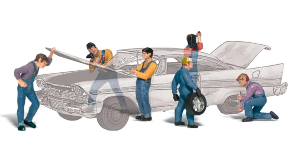 Woodland Scenics A1914 Car Mechanic Car Repair Car Workshop Figures Track H0 HO 1:87 Auto Mechanics - Image 2