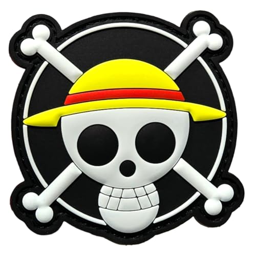 Straw Hat Pirate Skull PVC Rubber Luffy Patch - Hook Fastener Backing 2.5 X 2.5 D090