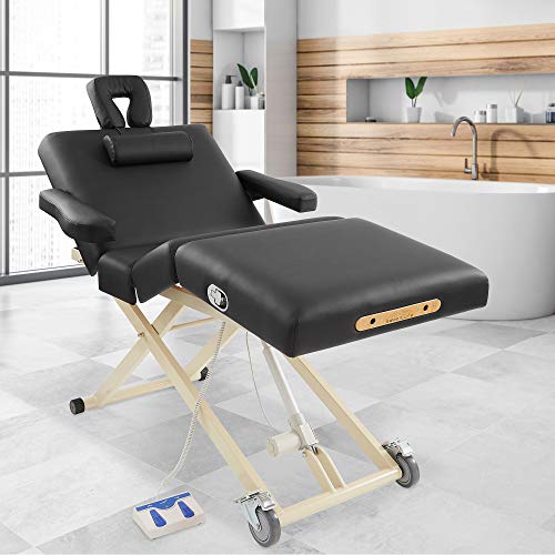Saloniture Professional 4-Section Electric Lift Massage Table - Includes Armrest, Headrest, Face Cradle And Bolster - Black #TOP6