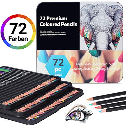 APOGO - Lápices de colores para acuarela, 72 colores, juego para libro de colorear para adultos, dibujos, esbozos, manualidades
