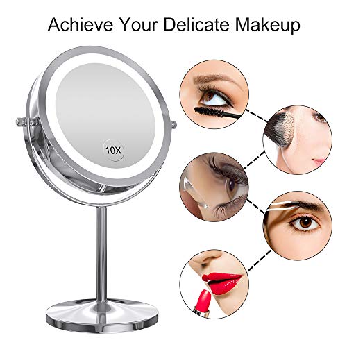 Gospire Led Makeup Mirror 1X/10X Magnifying With Touch Screen Adjustable Led Light, 7" Lighted Vanity Swivel Mirror Double Sided Cosmetic Mirror (Silver-Dimmable Switch) #TOP4