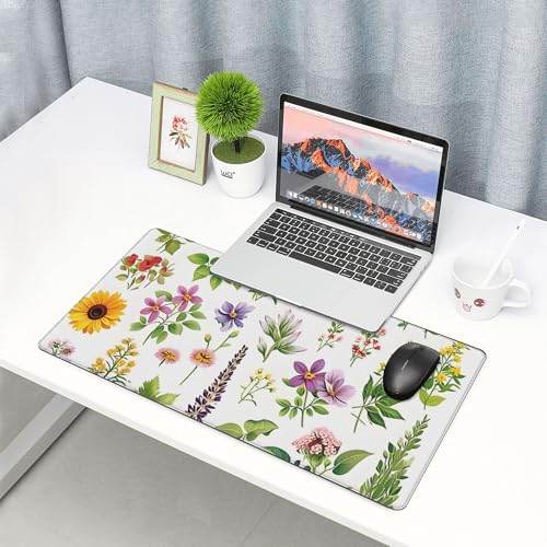 Image of Wildflower Plants Spring Extended Gaming Mouse Pad, with Stitched Edges Large Mouse Pad Desk Protector, Rubber Base Mousepad Keyboard Mouses Mat for Work Game Office Home- 32 inch X 12 inch Inch,E651
