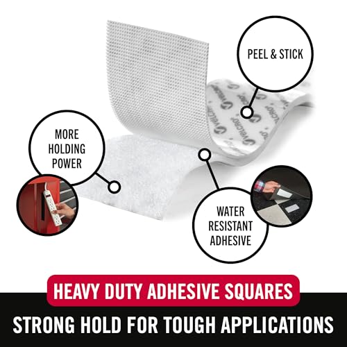 Image of VELCRO Brand Heavy Duty Squares with Adhesive | 4 Sets, White | Industrial Strength Hook and Loop Fasteners | Holds 10 Pounds | Wall Mounting, Crafts, Tools