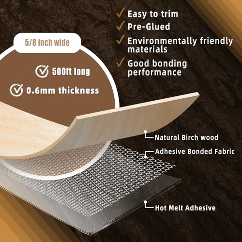 Image of GSCIT Club Birch Edge Banding, 5 /8 inch x 500ft roll of Veneer Edge Banding -Pre-glued Flexible, Real Wood Tape Banding for Cabinet Repair Furniture Restoration