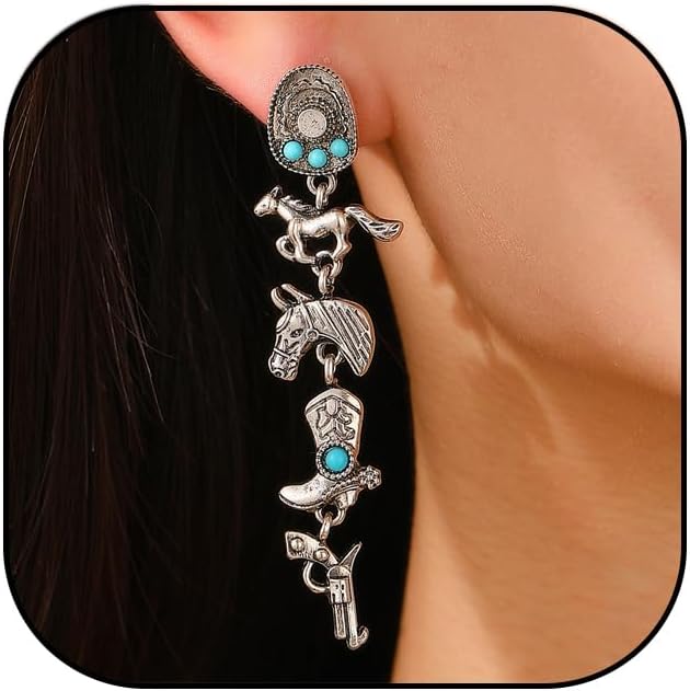 Country Concert Outfits for Women Western Earrings CowBoy CowGirl Drop Dangle Earring Vintage Oval Earring Turquoise Jewelry Western Accessories
