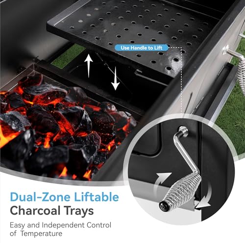 Image of 34-Inch Barrel Charcoal Grill with Side Tables, 794 Square Inches Cooking Space, Large Charcoal BBQ Grill with 2 Height-Adjustable Charcoal Pans for Outdoor Backyard Patio Picnic Parties Camping