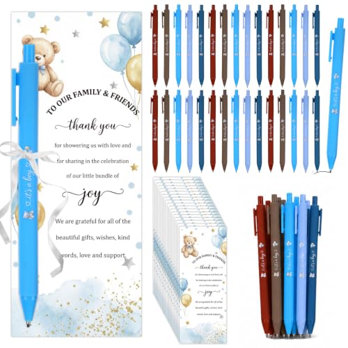 50 Set Bear Baby Shower Ballpoint Pens for Guests with Greeting Cards